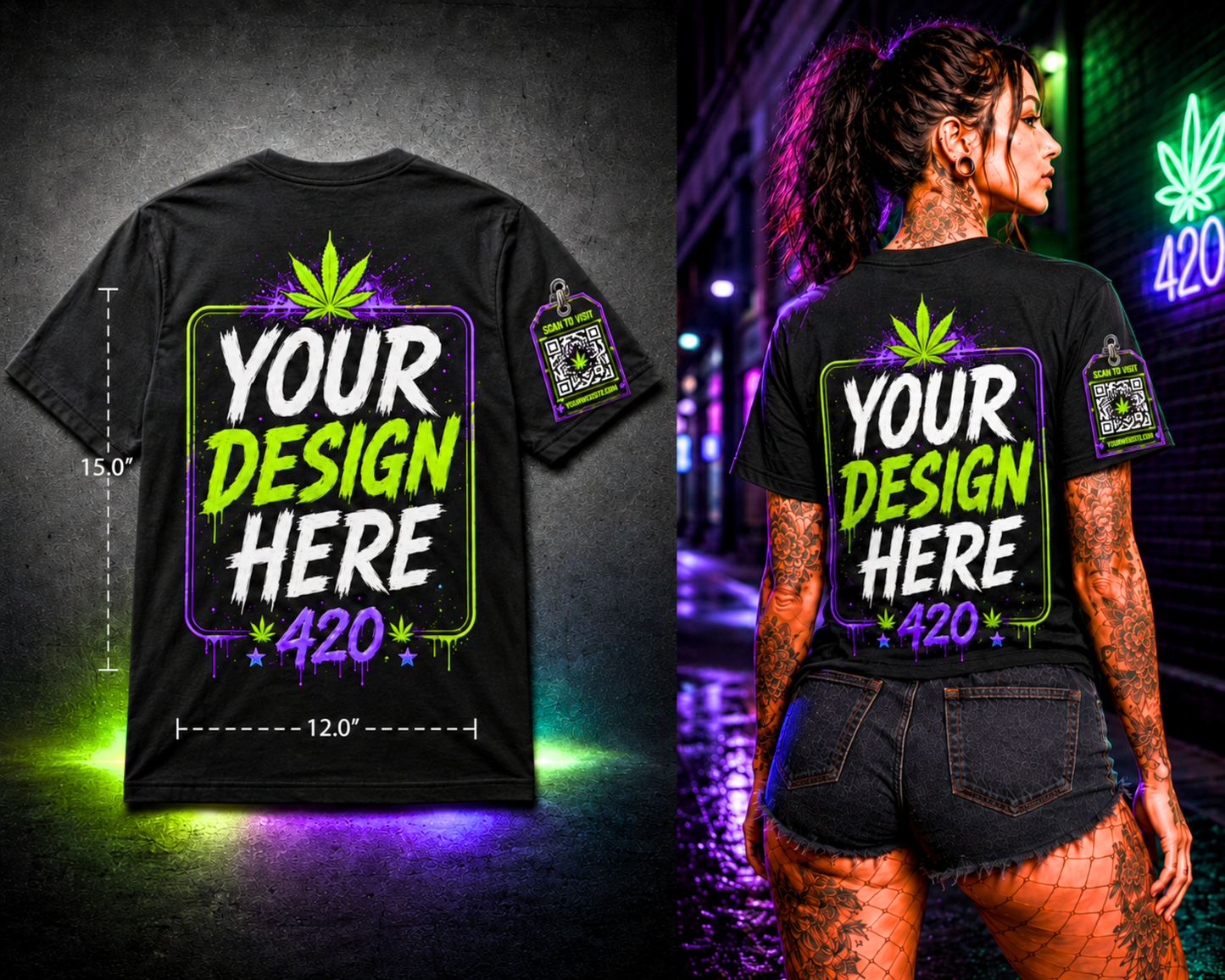 Custom T-Shirt – Upload Your Design (Upper Back & Side Sleeve Website QR Code Print)