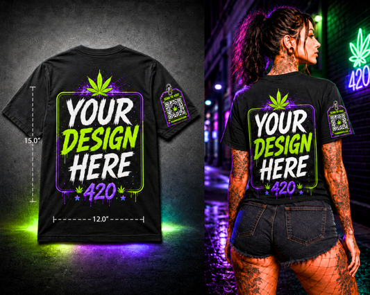 Custom T-Shirt – Upload Your Design (Upper Back & Side Sleeve Website QR Code Print)
