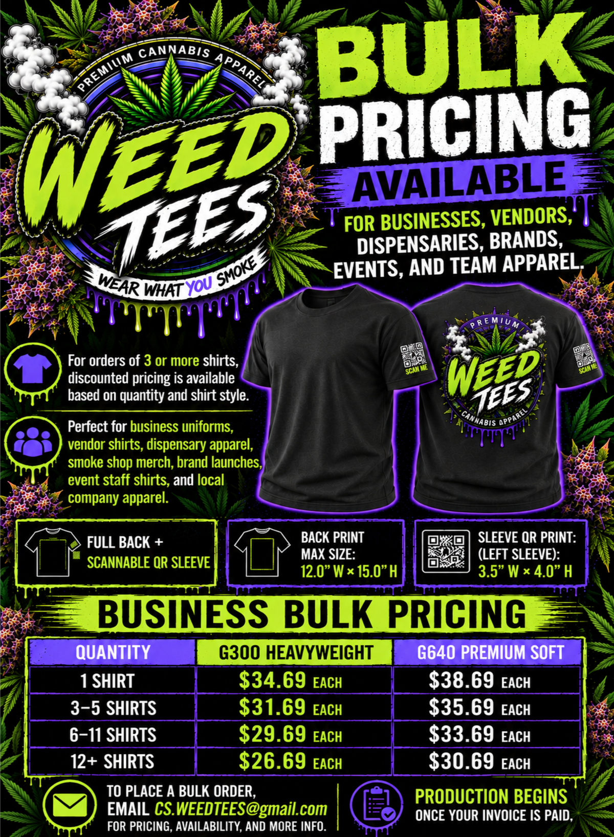 Custom Business & Bulk T-Shirts – Full Back Print & Left Sleeve Website QR Code