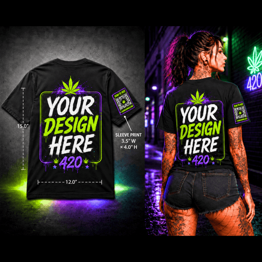 Custom Business & Bulk T-Shirts – Full Back Print & Left Sleeve Website QR Code