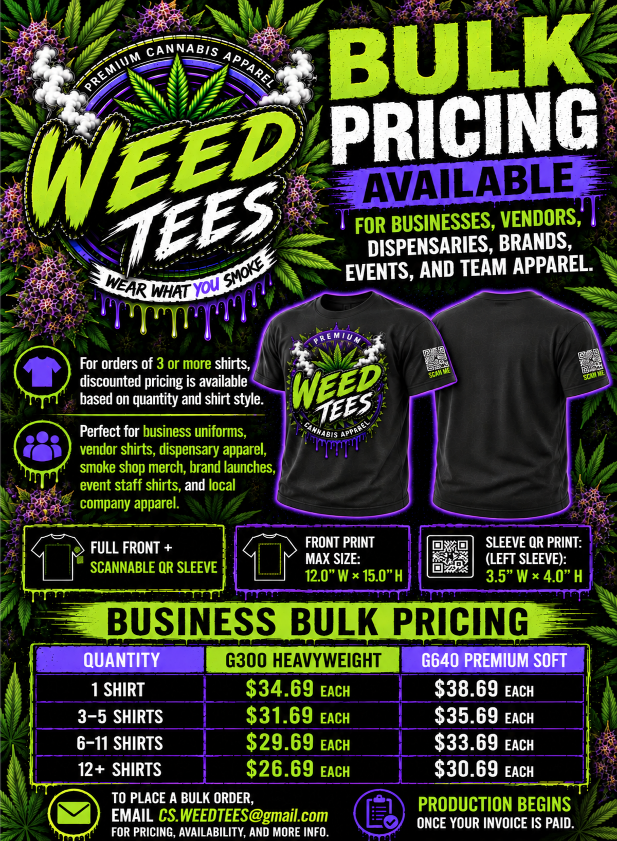 Custom Business & Bulk T-Shirts – Upload Your Design (Full Front & Left Sleeve Website QR Code Print)