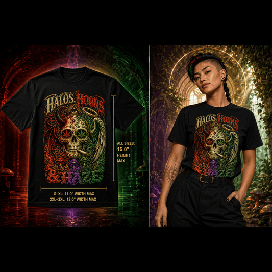 Halos, Horns & Haze | Halloween Stoner T-Shirt
