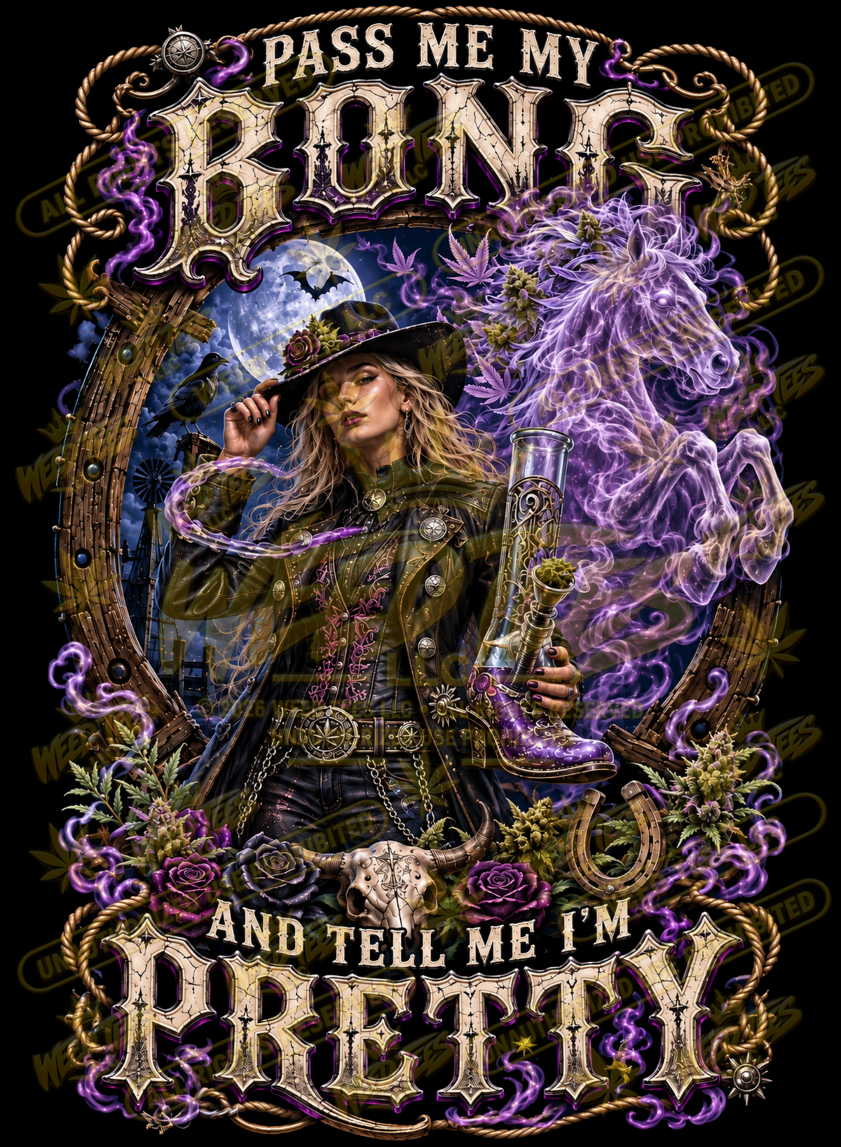 Pass Me My Bong: Midnight Cowgirl – Classic Unisex Pullover Hoodie