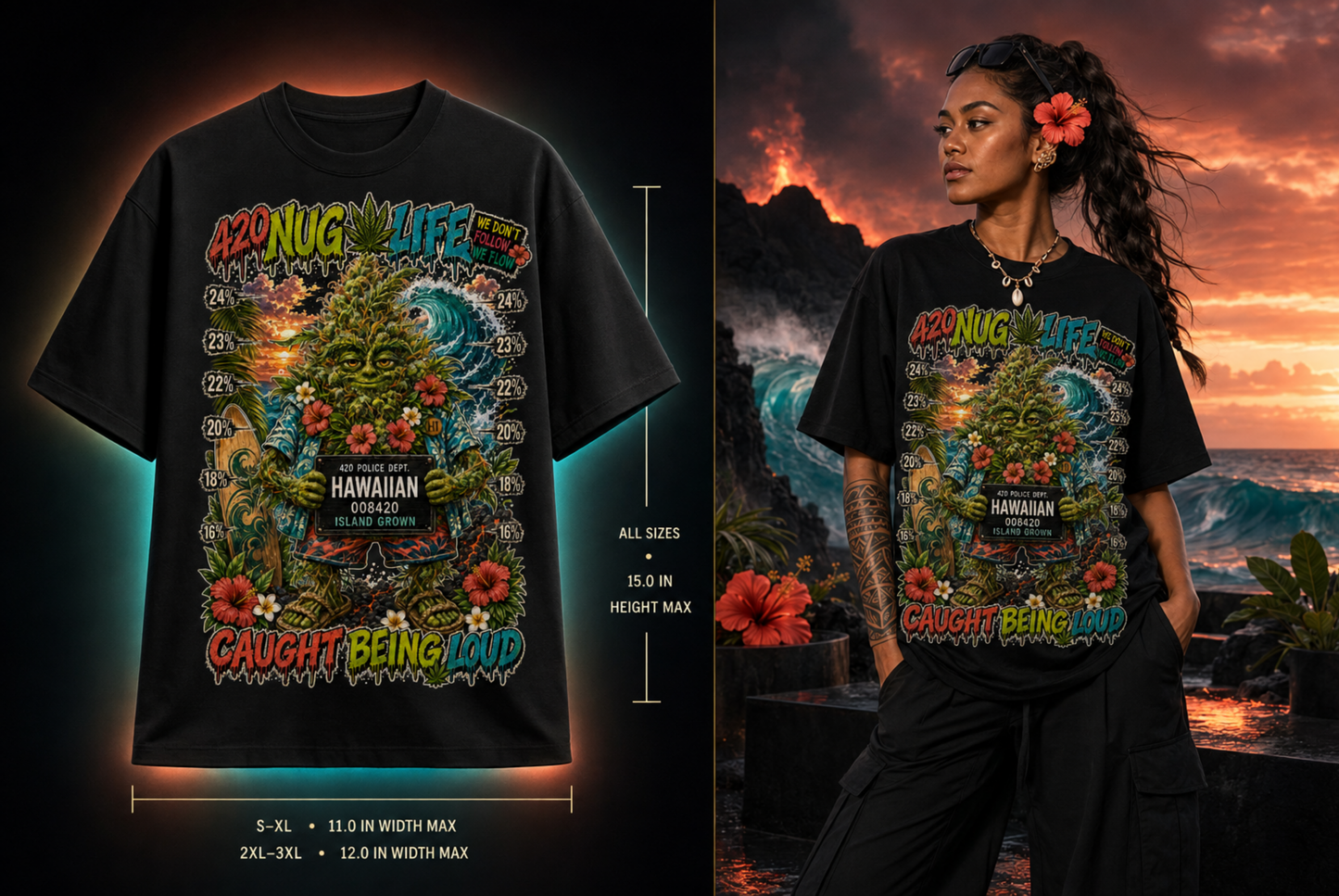Hawaiian – Caught Being Loud Cannabis Graphic Tee