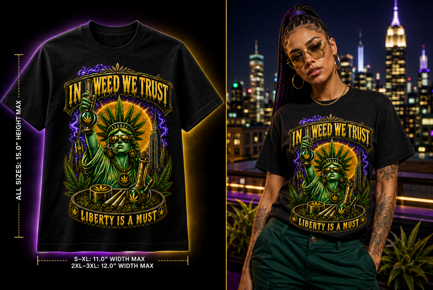In Weed We Trust – Liberty Is a Must Cannabis Bong Version Graphic Tee