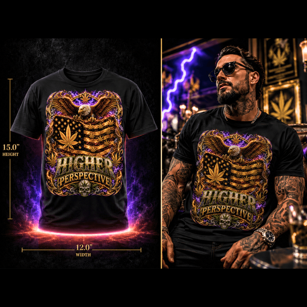 Higher Perspective Golden – Premium Cannabis Graphic Tee