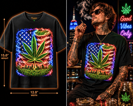 Land of the Weed – Premium Cannabis Flag Graphic Tee
