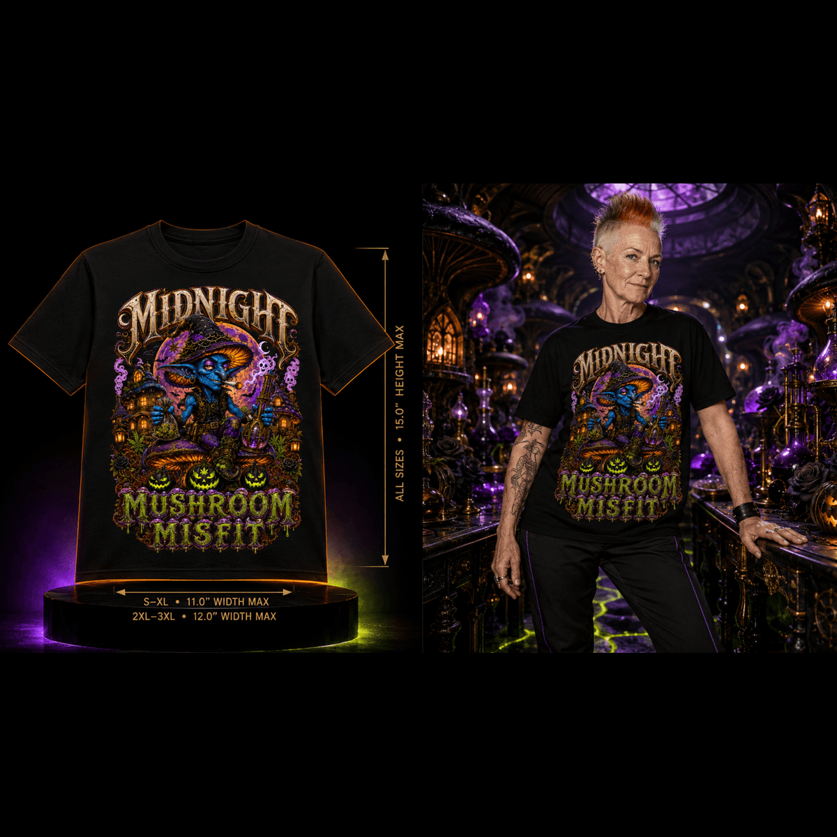 Midnight Mushroom Misfit | Halloween Stoner T-Shirt