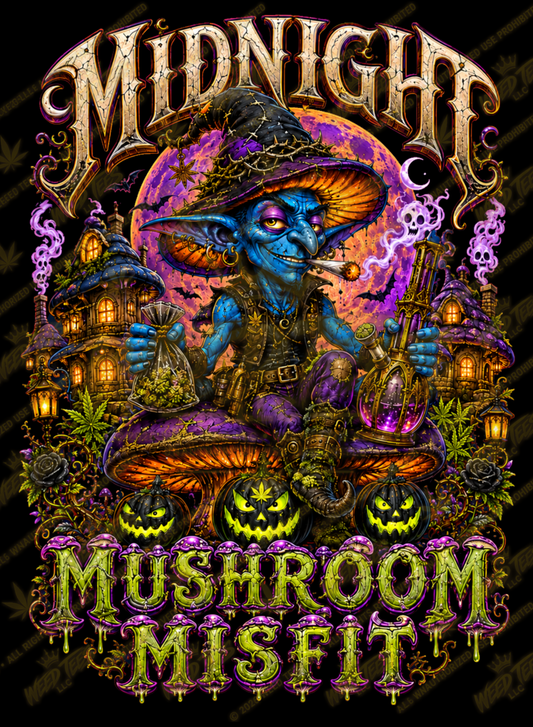 Midnight Mushroom Misfit | Halloween Stoner T-Shirt