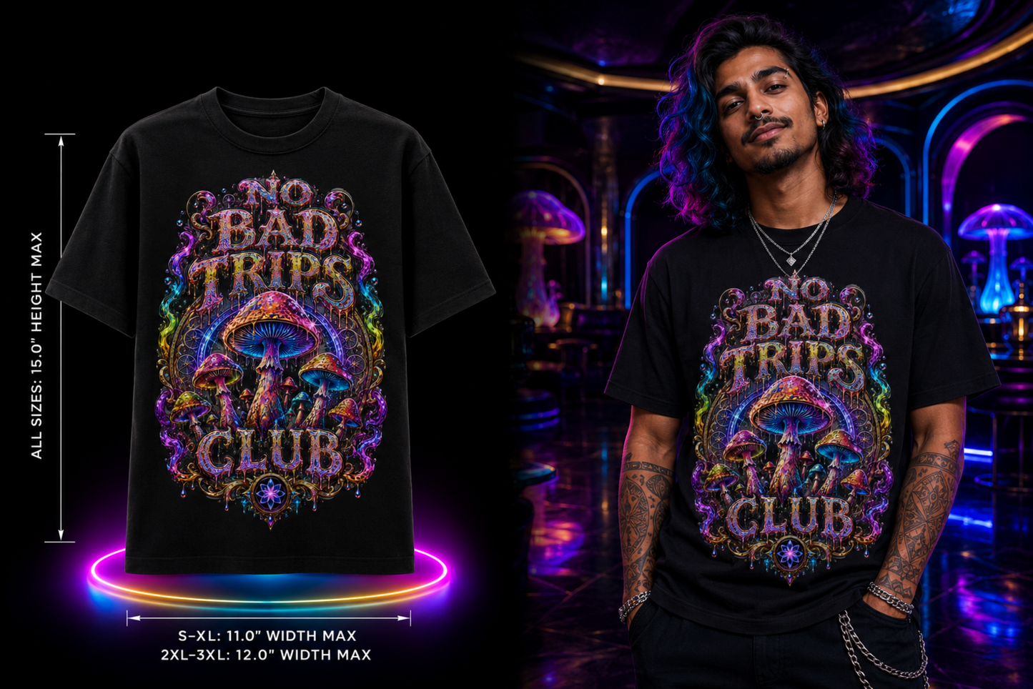 No Bad Trips Club Psychedelic Mushroom Graphic Tee