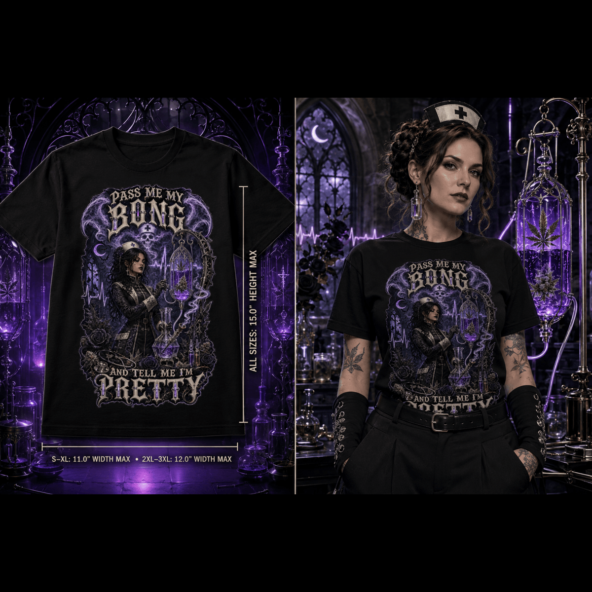 Pass Me My Bong (Gothic Nurse) | Funny Stoner T-Shirt