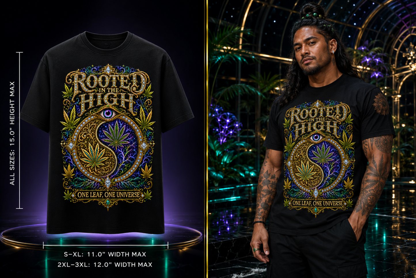 Rooted in the High – One Leaf, One Universe Cannabis Graphic Tee