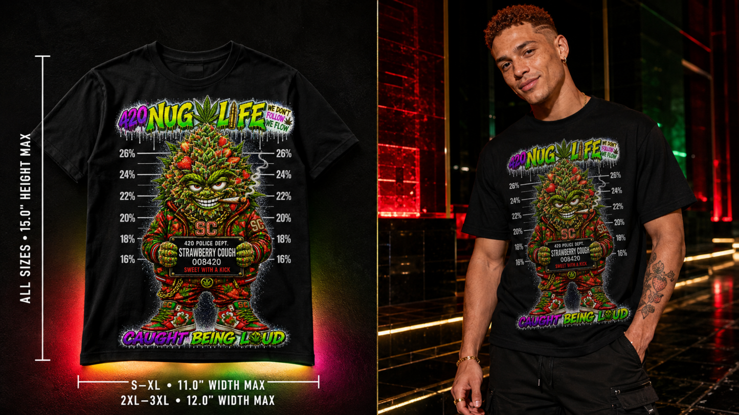 Strawberry Cough – Caught Being Loud Cannabis Graphic Tee