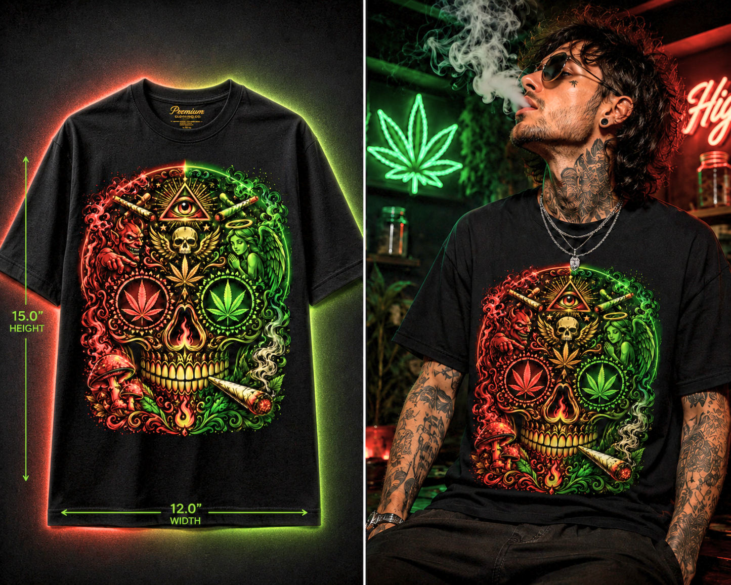 Enlightened Sugar Skull – Premium Cannabis Graphic Tee